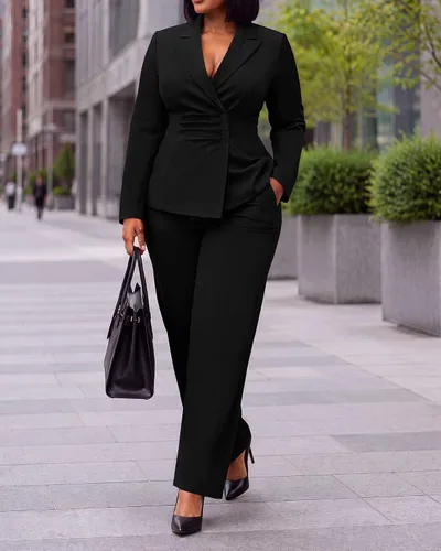 Vista 7 de CXXQ Conjunto de 2 piezas para mujer, talla grande, para negocios, casual Negro