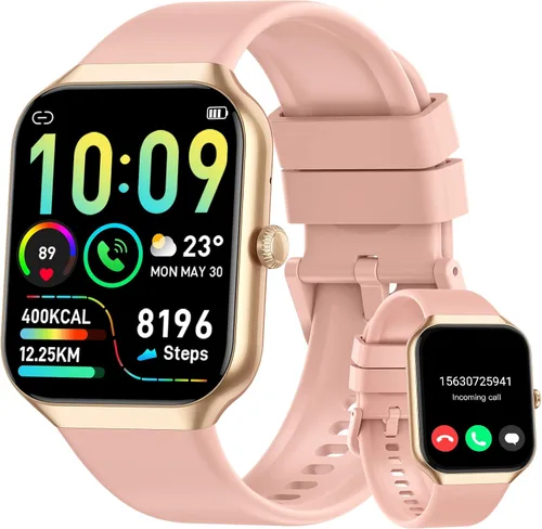 Vista 8 de Reloj inteligente para hombres y mujeres, responder/hacer llamadas, reloj de fitness HD de 1.96 pulgadas con monitor de frecuencia cardíaca, monitor