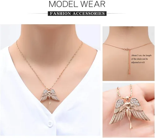 Vista 2 de Imrsanl Joyería de cremación con dije de ángel para mujer, colgante de ceniza, collar de urna para cenizas, alas de recuerdo, joyería para mujeres