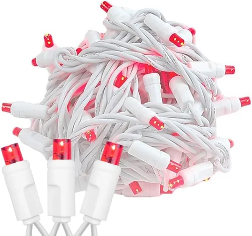 Vista 9 de Novelty Lights Guirnalda de luces de Navidad de 25 pies, 50 bombillas LED rosas en cable blanco, espacio de 6 pulgadas, iluminación conectable