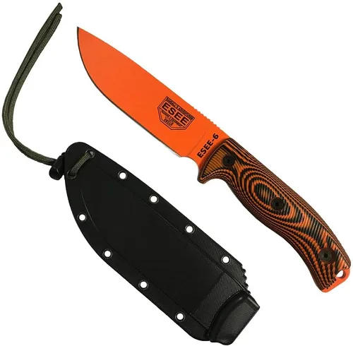 Vista 11 de ESEE-6 - Cuchillo de hoja fija, mango contorneado 3D, acero al carbono 1095, funda de polímero ambidiestro, fabricado en Estados Unidos, talla única