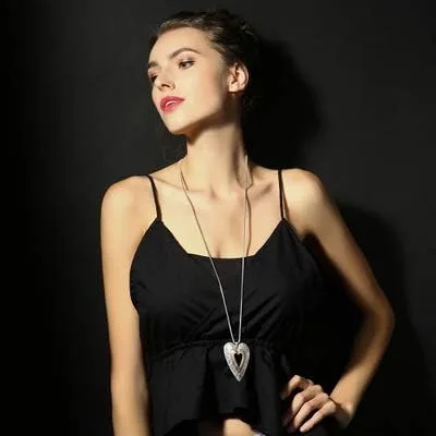 Vista 4 de COOSTUFF ANNA Collar con dije de corazón de amor para mujer, joyería de moda, collares largos de suéter Chian, Metal