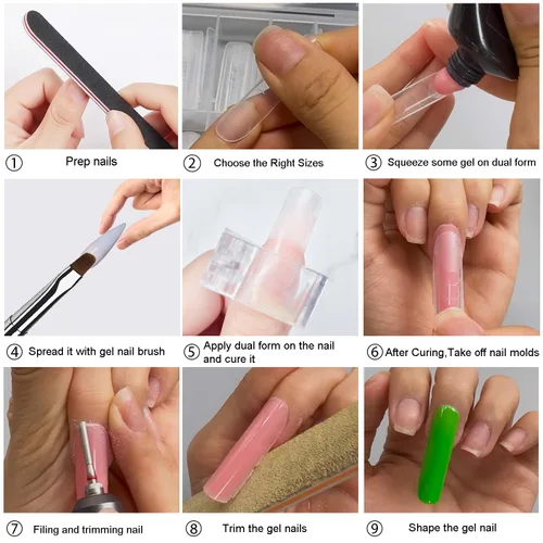 Vista 6 de 120 formas de uñas dobles, extensión larga de almendra, formas de uñas de poligel, cobertura completa, moldes de uñas reutilizables, 12 tamaños
