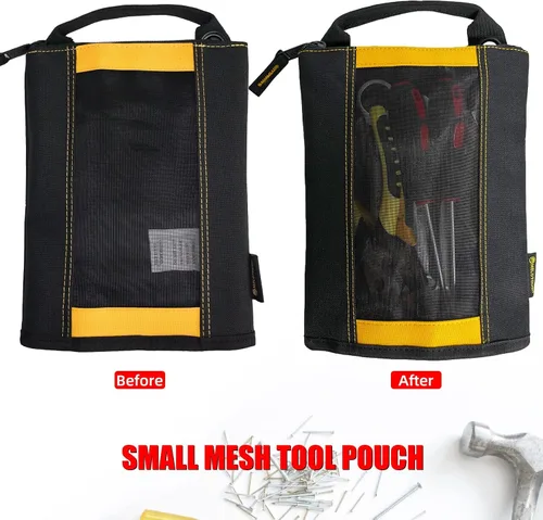 Vista 34 de Bolsa de herramientas de lona con cremallera MELOTOUGH, bolsa de herramientas con cierre, bolsa de malla resistente con ventana, ojales para colgar