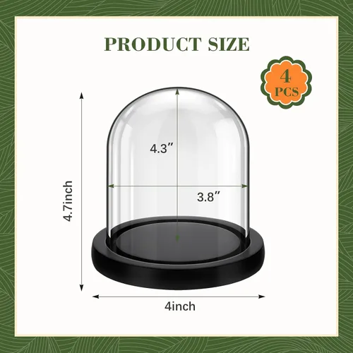 Vista 2 de Suclain 4 piezas de cúpula de cristal con base de madera, negro, 4.3 x 3.8