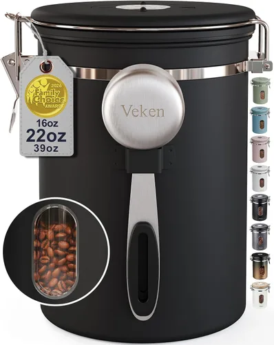 Vista 25 de Veken Recipiente de café con ventana, recipiente hermético de almacenamiento de alimentos de cocina de acero inoxidable con tapas, rastreador