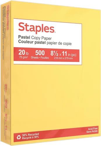 Vista 6 de Staples Papel multiusos pastel reciclado, 20 libras, 8.5 x 11 pulgadas, surtido, 400 hojas/paquete