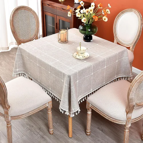 Vista 24 de Mantel redondo a cuadros de 36 pulgadas de algodón y lino, mantel redondo grueso, cubierta para mesa de café para casa de campo, cocina, comedor