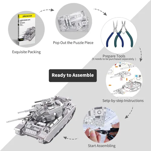 Vista 3 de Piececool Rompecabezas 3D para adultos, kits de modelo de tanque de metal, tanque Centurion Afv para bricolaje, bloques de construcción de bloques