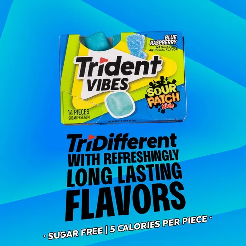 Vista 5 de Trident Vibes Blue RASPBERRY - Goma de mascar sin azúcar, 14