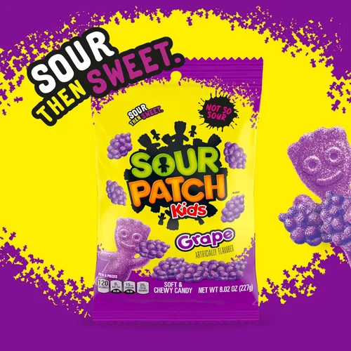 Vista 5 de SOUR PATCH KIDS Caramelos gomosos suaves y masticables de uva, caramelos a granel, bolsas de 12-8.02 onzas
