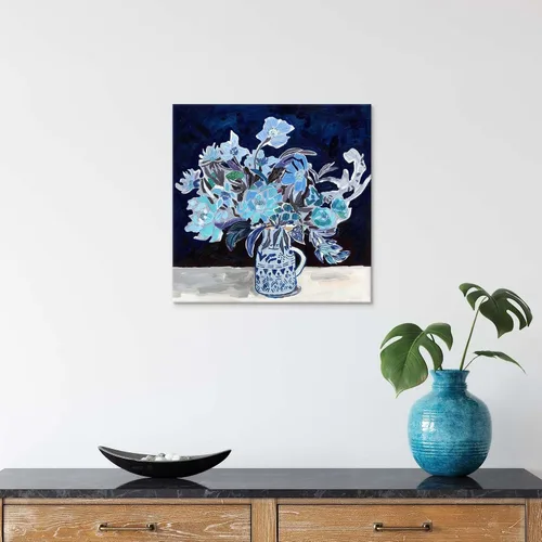 Vista 5 de TAR TAR STUDIO Lienzo abstracto de flores azules para pared, 12 x 12 pulgadas, impresión sin marco, decoración botánica para dormitorio, sala
