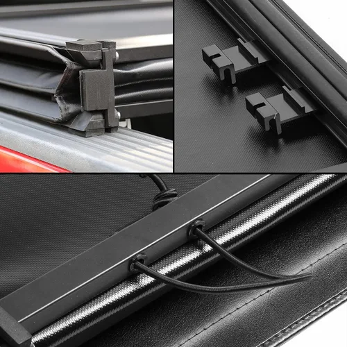 Vista 6 de DNA Motoring TTC-TRISOFT-049 Cubierta Tonneau Tri-Plegable Suave Ajustable para Cama Trasera de Camioneta Pickup, Negro