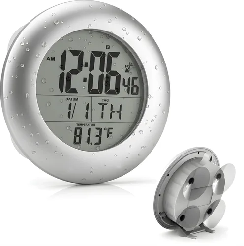 Vista 8 de T-4660 Reloj atómico con ventosa resistente al agua, color plateado