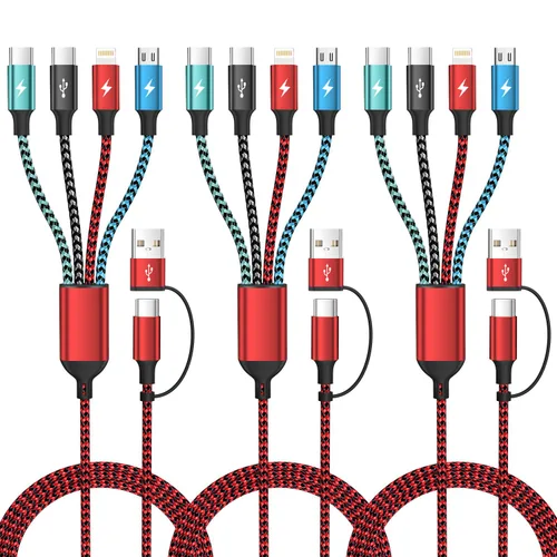 Vista 18 de Cable USB C a Lightning, cable de carga 4 en 1 de 240 W, 5 pies, cable de carga múltiple USB A/C a C/Lightning con luz para iPhone 16/15/14/13