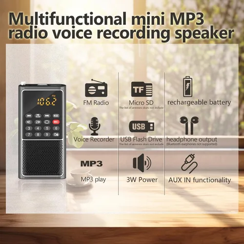 Vista 4 de B01 Mini Radio FM Portátil USB, Reproductor de Tarjeta TF/SD/Ranura USB Soporte Reproducción de Mp3, Walkman de Bolsillo Radio Pequeña con Llave