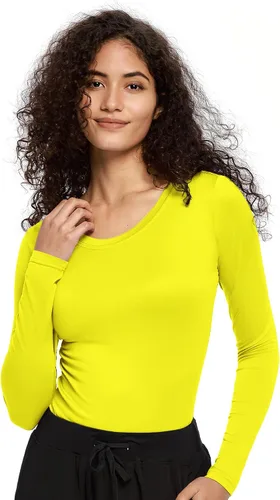 Vista 17 de COZYFIT Underscrub de manga larga para mujer - Blusas de uniforme para enfermeras con cuello redondo y tela suave Blanco