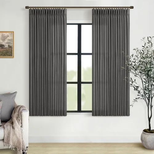 Vista 7 de TWODRAPES Cortinas de Lino Plisadas con Pinza Beige Blancas de 54 Pulgadas de Largo 2 Paneles para Comedor Cocina Dormitorio Plisadas Semi