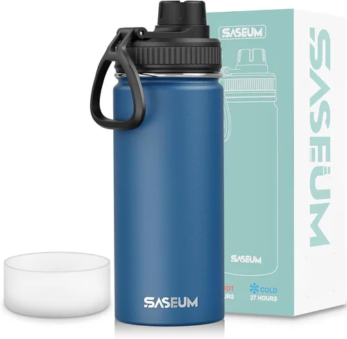 Vista 10 de SASEUM Botella de agua de acero inoxidable de 12 onzas, botella aislada sin BPA con tapa de boquilla a prueba de fugas, botella de metal de boca