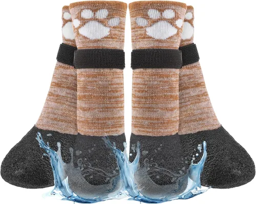Vista 23 de BEAUTYZOO Calcetines impermeables para perros para evitar que lamen las patas, calcetines navideños para perros para suelos de madera dura