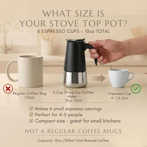 Vista 4 de Mixpresso Cafetera Espresso Greca Negra para Estufa de 6 Tazas 300ml/10oz, Olla Moka con Diseño de Percolador de Café, Cafetera de Acero Inoxidable