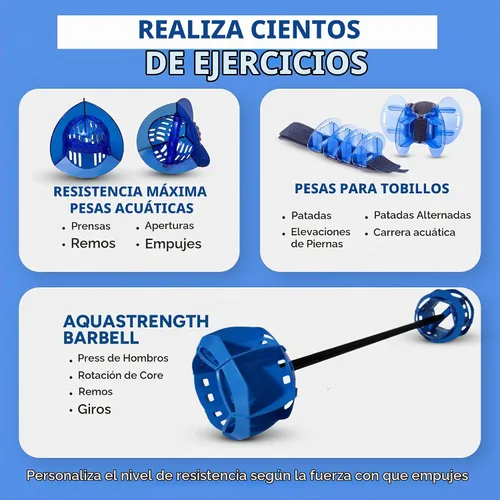 Vista 5 de Hydrorevolution Ultimate Pool Exercise Bundle Water Exercise Equipment Water Weights, Fins & Aquastrength Barbell Quick Start Guide Alta