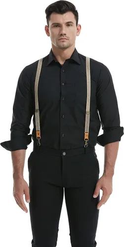 Vista 2 de MENDENG Tirantes ajustables para hombre clips de metal de bronce con cuero