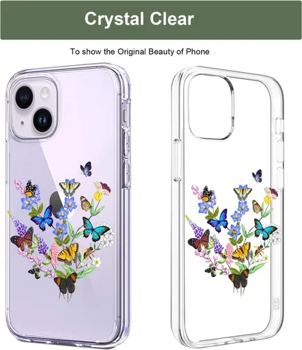 Vista 3 de Unov Funda compatible con iPhone 14 Plus, transparente con diseño en relieve, patrón floral en relieve, TPU suave, parachoques delgado, protector