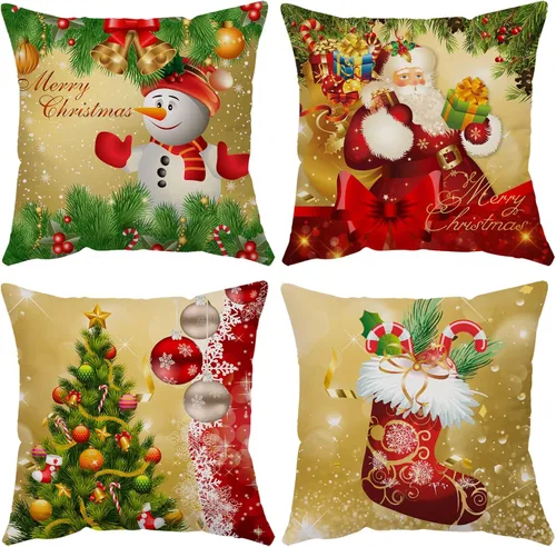 Vista 13 de Fundas de Almohada Feliz Navidad 12x12 Juego de 4 Fundas de Almohada de Terciopelo de Navidad Rosa Navidad Invierno Vacaciones Fundas de Almohada