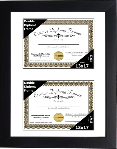 Vista 48 de Creative Picture Frames Marco de diploma doble clásico negro de 6 x 8 pulgadas con vidrio negro y colgador de pared instalado