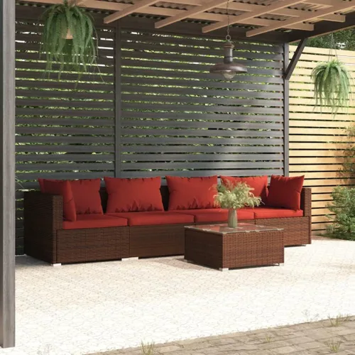 Vista 26 de Brown Wicker Patio 3-Seater Sofa with Cushions, PE Rattan Outdoor Seating Set with Steel Frame Brown and Cinnamon Red