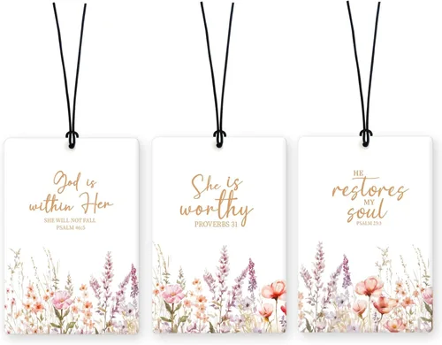 Vista 25 de Lacama Ambientador cristiano para automóvil, 3 piezas, lazo rosa y negro, coqueta con versículo bíblico cristiano, ambientador para mujeres y niñas