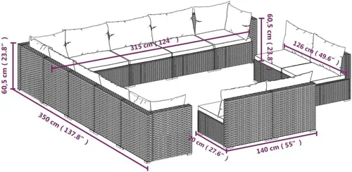 Vista 7 de SKM 13 Piece Patio Lounge Set with Cushions Brown Poly Rattan (104.74 KG/230.428 LBS)