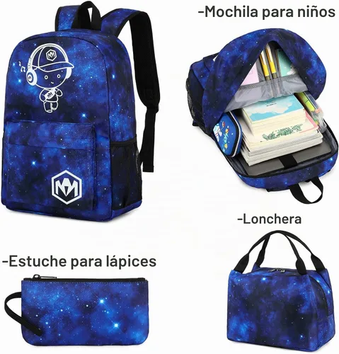 Vista 9 de Bluboon Mochila escolar para niños y adolescentes, mochila de viaje para niños, bolsa de almuerzo para niños, estuche para lápices