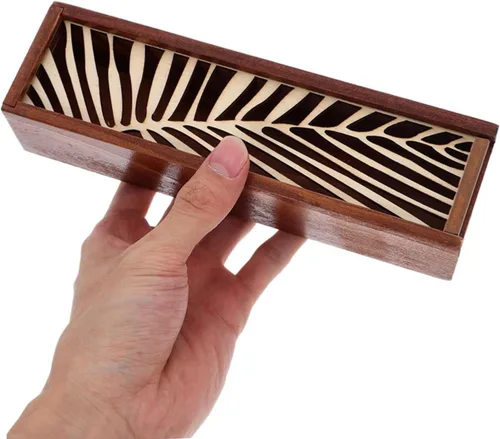 Vista 5 de Caja de madera sin acabar, caja de almacenamiento para lápices de madera, estuche vintage con funda extraíble, caja de madera con tapa