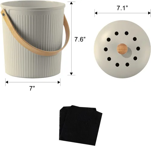 Vista 7 de Cubo de Compost para Cocina, LALASTAR Cubo de Compost de Encimera con Tapa, Hecho de Fibra de Bambú Sostenible, Cubo de Compost Interior Inodoro, 1