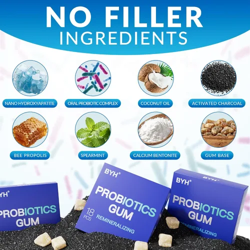 Vista 7 de Nano Hydroxyapatite Gum Probióticos Remineralizantes – Chicle de Xilitol Menta Sin Azúcar – Esmalte y Cuidado Oral – Soporte para el Aliento Fresco