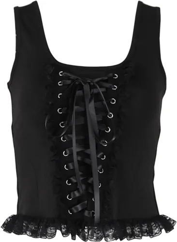 Vista 5 de Female Camisole, Solid Color Lace Trim U-Neck Lacing Vest Casual Tops for Summer, Black, SML