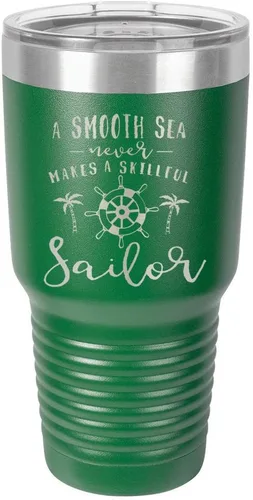 Vista 22 de Un mar suave nunca hace un sillón hábil grabado de 325 ml vaso de acero con recubrimiento de polvo grabado por láser taza de viaje de camello polar