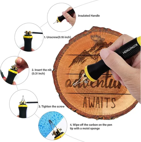 Vista 4 de Máquina de pirografía Quemador de madera de temperatura ajustable, juego de herramientas de pirografía de madera para pirografía de quema de madera