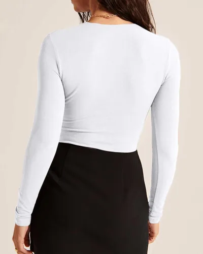 Vista 3 de Beumissy Camisas básicas de manga larga con cuello cuadrado para mujer, ajustadas, con doble forro