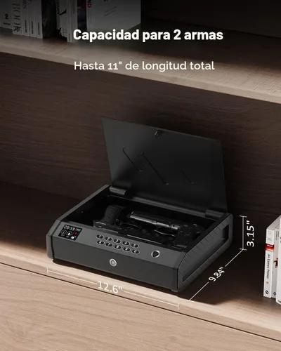 Vista 7 de HOLEWOR - Caja de seguridad para armas, cajas fuertes biométricas para pistolas con pantalla LCD de tiempo y batería, caja de seguridad