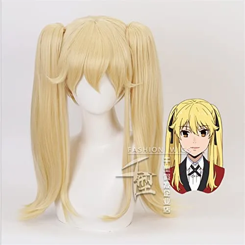 Vista 3 de JabrOn Anime KAKEGURUI Meari Saotome Women Long Wig Cosplay Wigs Playing Golden Hair Halloween Carnival 11 Wigs 50cm