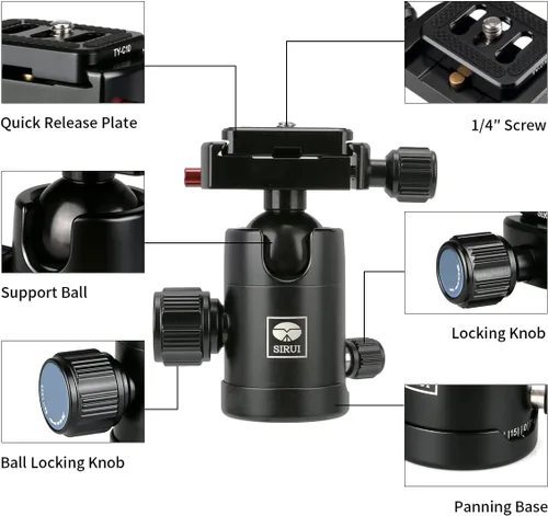 Vista 3 de SIRUI Mini trípode de escritorio de 13.5 pulgadas con cabeza de bola de 360°, trípode de aluminio portátil para cámara DSLR, videocámara, carga