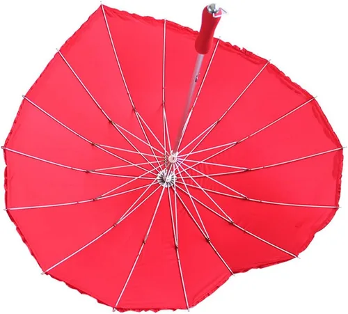 Vista 2 de KXCFCYS Forever Love - Sombrilla de encaje en forma de corazón, para niñas, para San Valentín, boda, compromiso y accesorios fotográficos (rojo)