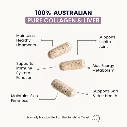 Vista 3 de Organic Collagen Australia Cápsulas de colágeno puro y hígado, fuerza muscular y vitalidad con colágeno hidrolizado, hígado alimentado con pasto