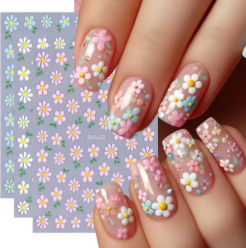 Vista 54 de 5 hojas de calcomanías de arte de uñas de mariposa, 3D coloridas mariposas, suministros de arte de uñas, mariposas, flores, calcomanías Con