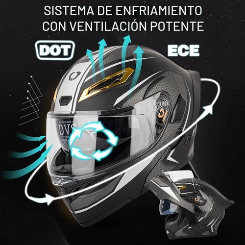 Vista 2 de Casco modular Bluetooth para motocicleta, certificado DOT, abatible, de cara completa, antivaho, doble máscara, casco de motocicleta de calle