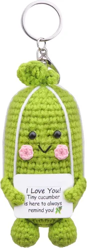 Vista 8 de Funny Positive Crochet Cucumber Keychain Handmade Emotional Support Knitted Cucumber Keychain Gift for Bag Charm