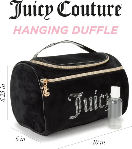Vista 2 de Juicy Couture Bolsa de Maquillaje Organizador de Cosméticos Esenciales de Viaje Colgante Duffel de Velor con Rinstones, Negro